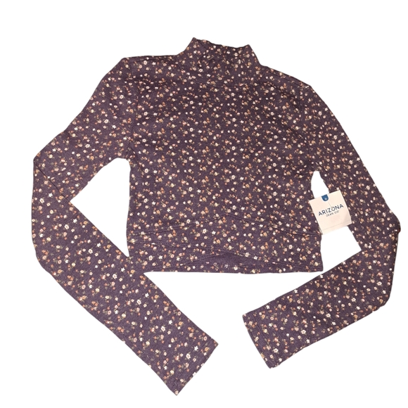 🆕️Arizona Jean Purple Floral Cropped Turtleneck Sz XS NWT - Picture 1 of 4